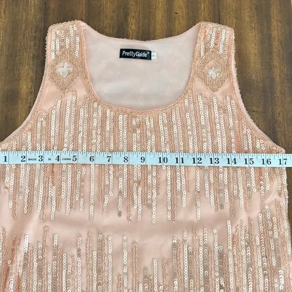PrettyGuide Rose Gold Sequin Flapper Tank Top Sleeveless Mesh Scalloped Hem S‎ - Image 8