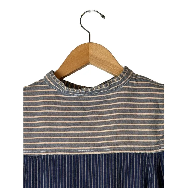 BDG Shirt Women Small Blue Mixed Stripe Band Collar Cotton Top Popover Preppy - Image 8
