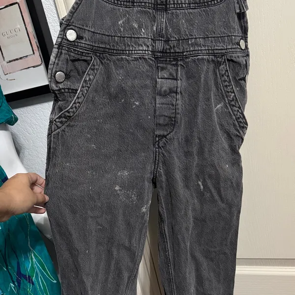 Free People Washed Black Denim Destroyed Boyfriend Overalls Utility Minimalist - Image 4