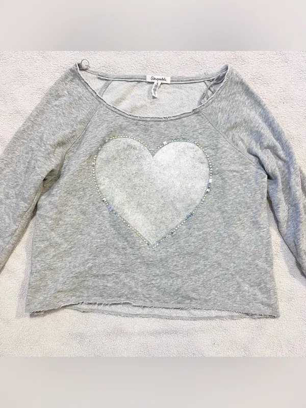 AEROPOSTALE Heather Gray Heart Graphic Lightweight Sweater Large - Image 2