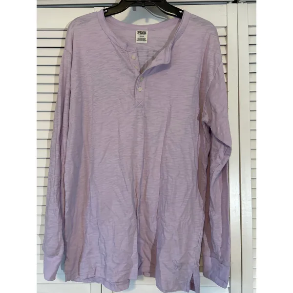 Victoria's Secret PINK Long Sleeve Henley T-Shirt Purple Dog Logo Size‎ M Y2K - Image 2