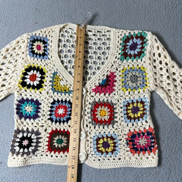 Shein Crochet Cardigan Womens Multicolor S SunnyBelle Button Long‎ Sleeve V Neck - Image 6