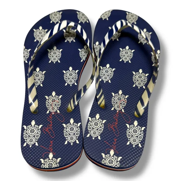 Vera Bradley‎ Turtles Flip Flops Red White Blue Stripes Size 7 8 M - Image 2