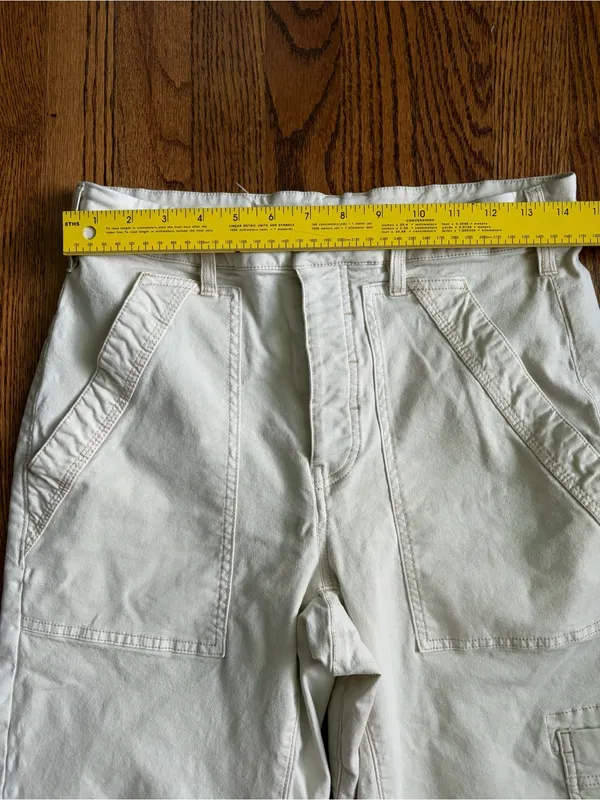 Pilcro Anthropologie Millie Low-Slung Barrel Cargo Pants Ivory Size 28 - Image 11