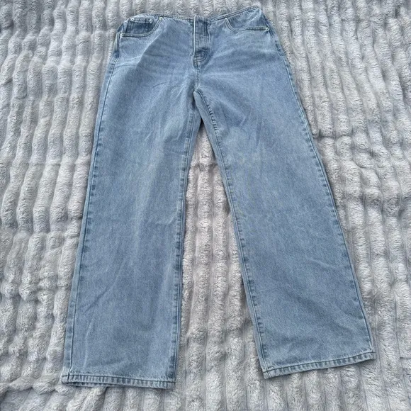 Edikted Wide Leg Jeans Women’s L Light Wash High Rise Button Fly Denim - Image 3