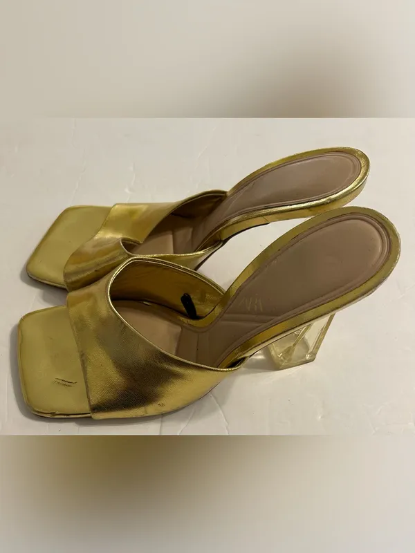Zara Metallic Gold Slip-On Block Heel Mules - Image 3
