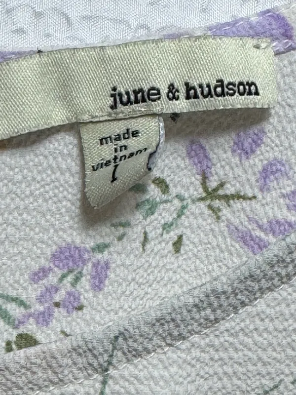 Floral Puff Sleeve Blouse - Cream with Lavender & Green - Image 2