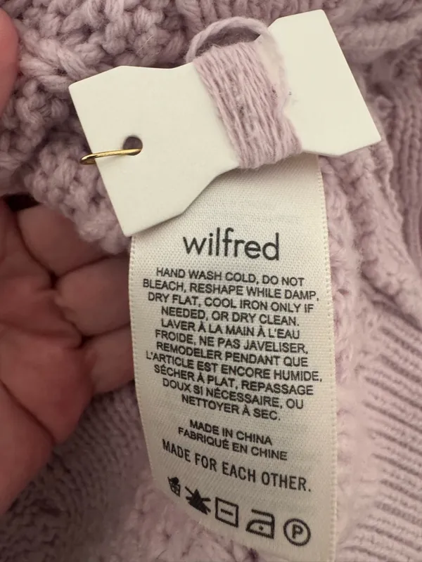 Aritzia Wilfred Alps Cardigan Soft Merino Wool Cable Knit Pom Poms Purple Small - Image 11