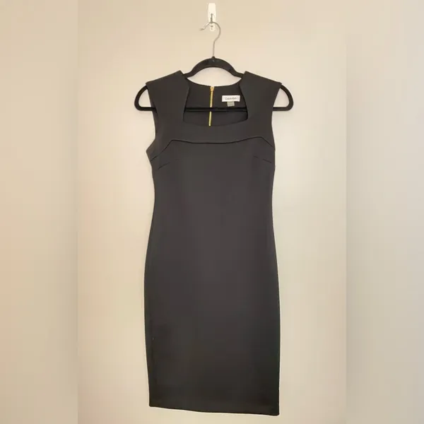 Calvin Klein Square Neck Sheath Dress, Black, Size 2, EUC - Image 3