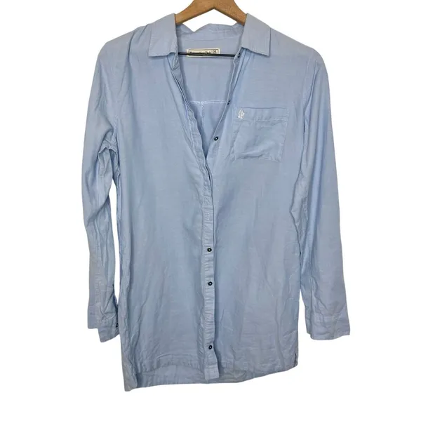 ABERCROMBIE & FITCH Women's Cotton Poplin Long Sleeve Shirt Shirtdress Blue - Image 15
