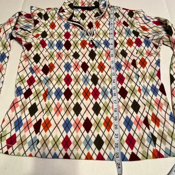 Lands' End Womens Multicolor Argyle Fleece‎ Quarter Zip Pullover Size Small - Image 8