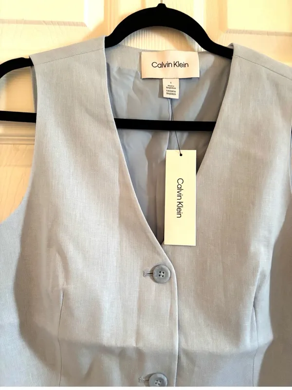New Calvin Klein Linen Blend Button Front Vest-S - Image 2