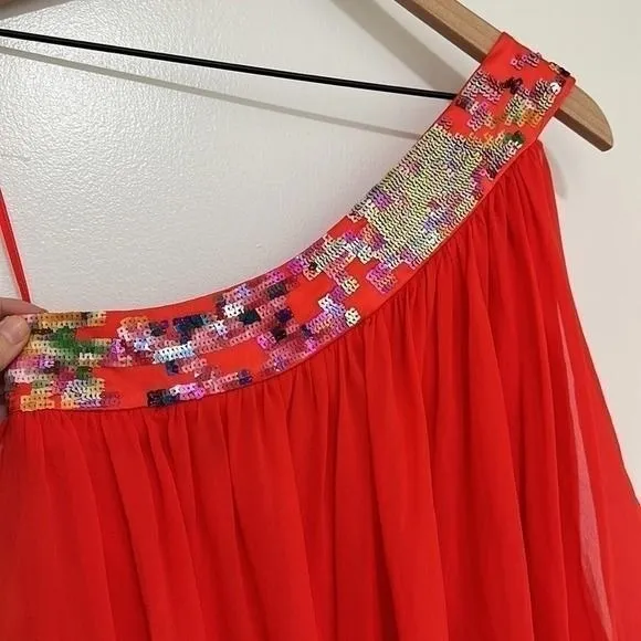 TRINA TURK | One-Shoulder‎ 100% Silk Fallyn Dress with Sequin Detail, Size 4 - Image 5