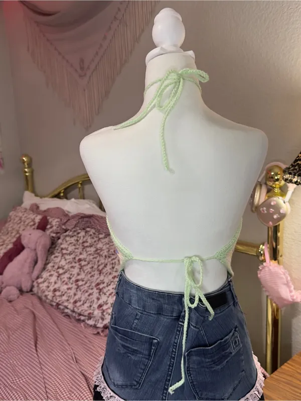 Handmade Pastel Multicolor Crochet Halter Camisole Top - Image 2