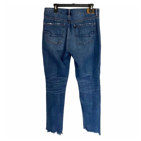 American Eagle hi-rise distressed, raw hem Girlfriend Jeans - Image 6