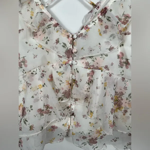 Abercrombie Fitch Floral Peplum Top‎ Womens Small Ruffle Strappy Babydoll Y2K - Image 6