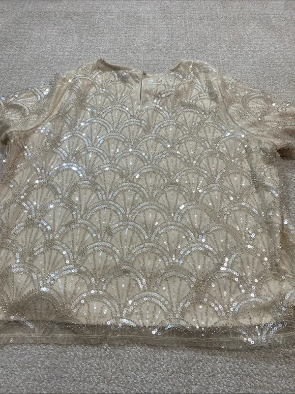 NWT Adrianna Papell Sequin Blouse Top Champagne L - Image 14