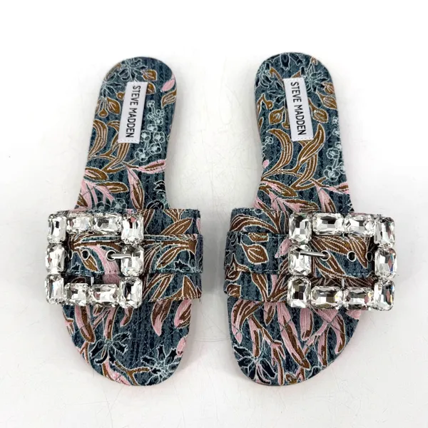 Steve Madden Marika Slide Sandals Si 7‎ Blue Floral Rhinestone Resort Vacatione - Image 4
