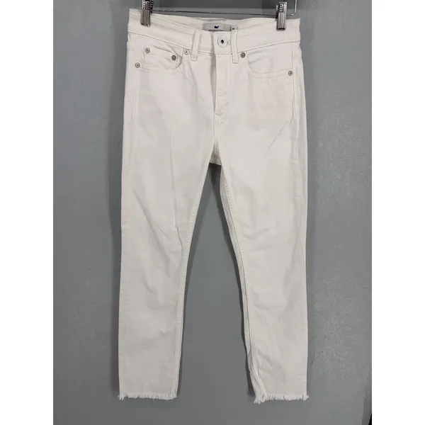 Vineyard Vines Womens Jeans High Rise Straight Crop Raw Hem White 26 - Image 2