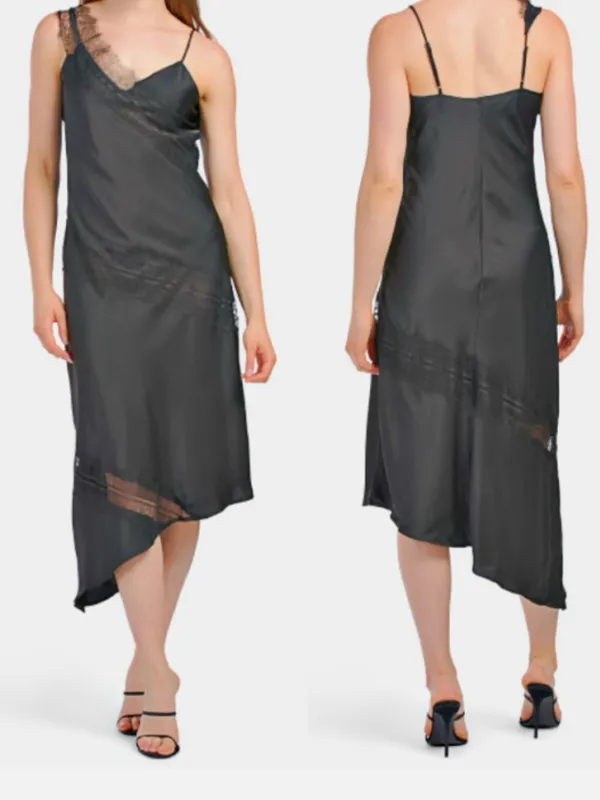 House of Harlow 1960 Black Asymmetrical Lace-Trim Slip Dress - Image 2