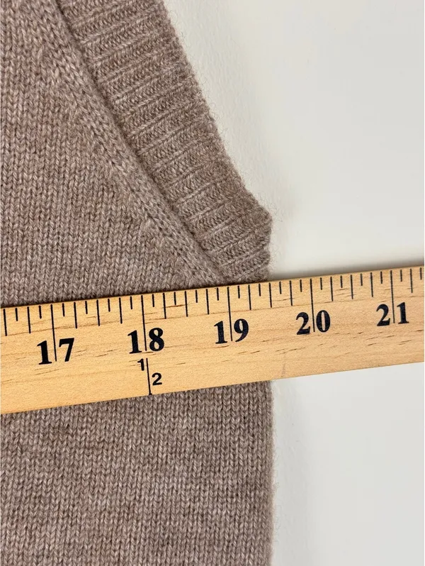 100% Cashmere V-Neck Sweater Vest Taupe Brown Sleeveless Quiet Luxury S M - Image 9