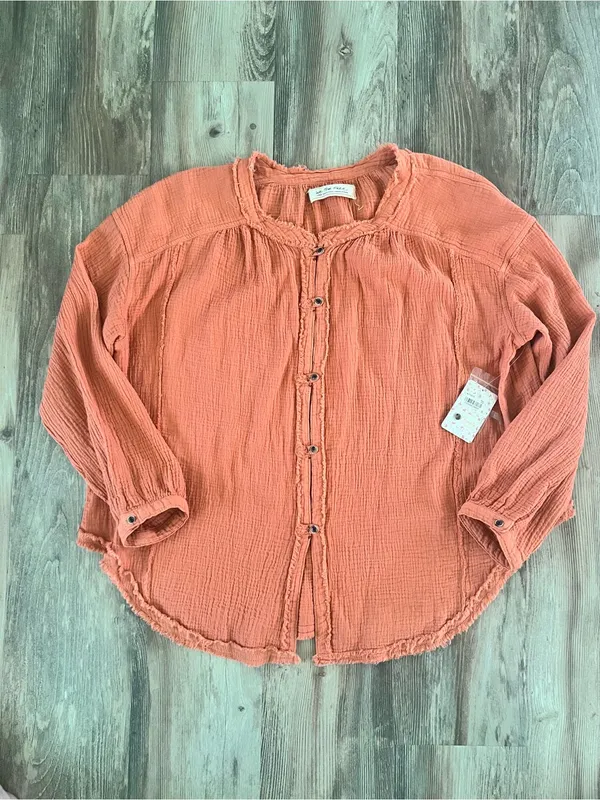 NWT Free People We The Free Button-Front Gauze Shirt/Jacket in Rust Bohemian - Image 5