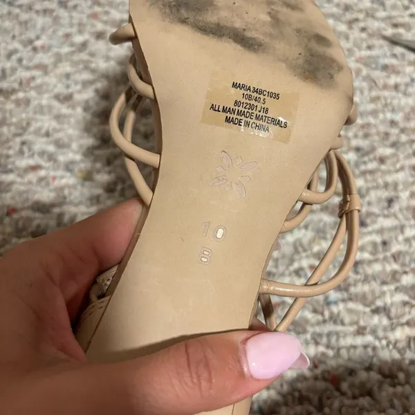 Like New BCBGeneration Maria Nude Beige Stiletto Zip-Up Strappy Heels- Size 10 - Image 10