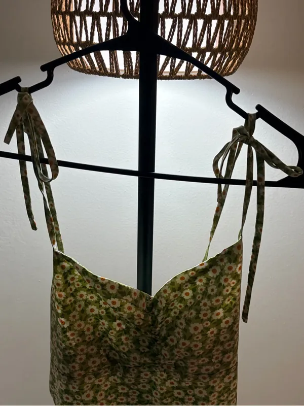 SHEIN Olive Green Floral Tie-Strap Midi Dress - Image 3