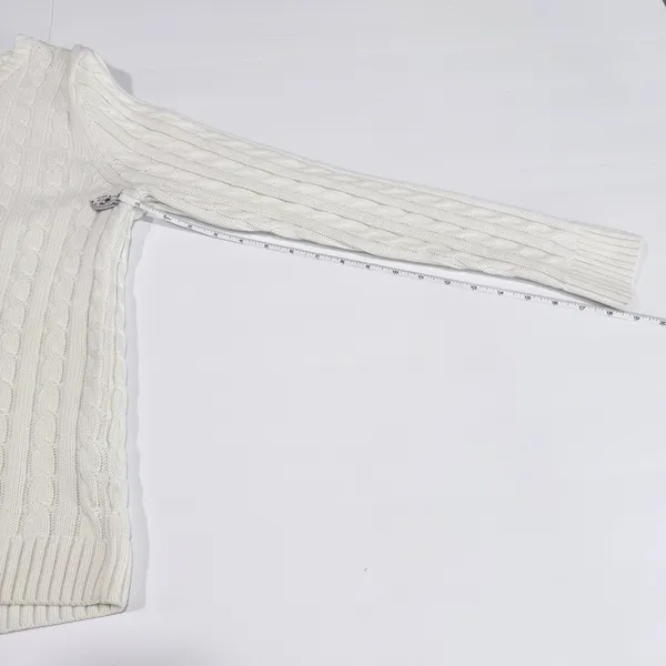 LL Bean Ivory Pullover Cable Crew‎ Neck Long Sleeve Cotton Sweater Size MEDIUM - Image 9