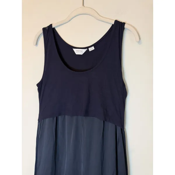 Seraphine Sleeveless Navy Blue Flowy Silk Like Maternity/nursing Dress Sz S NEW - Image 2
