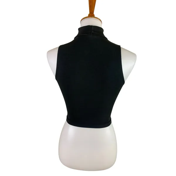 Los Angeles Apparel Black Mock Neck Crop Top S Sleeveless Y2K Cotton Spandex - Image 2