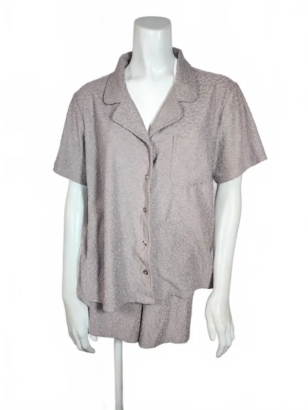 Como Sleep Women's Short Sleeve Pajama Set in Light Mauve Leopard, Size Large - Image 3