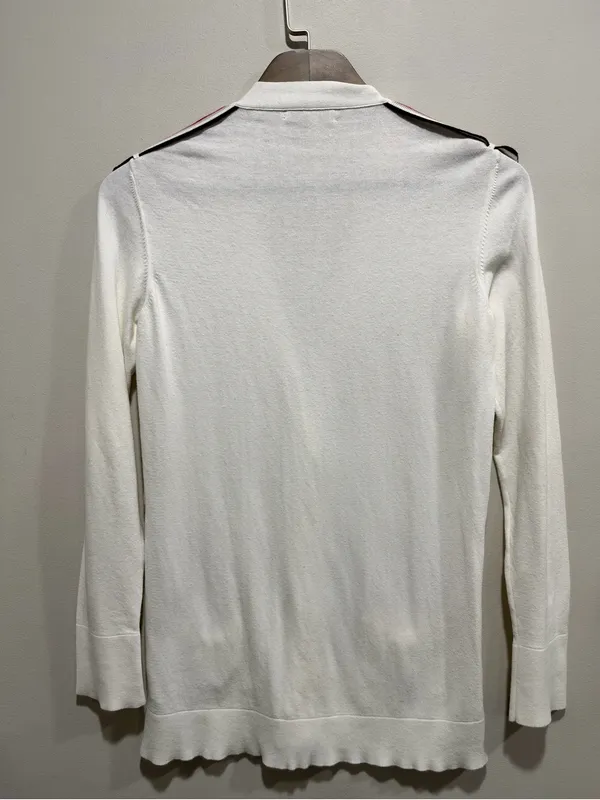 Burberry London White Cotton Icon Stripe Epaulet Cardigan S - Image 7