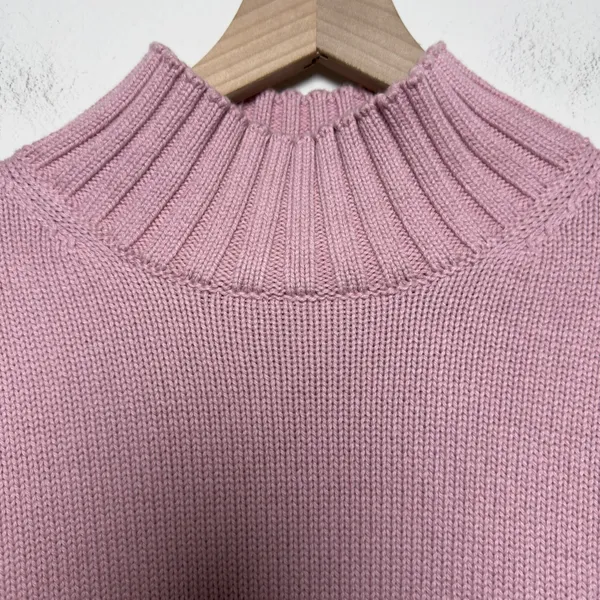 J. Crew Women 100% Cotton Sweater XS Pink Mock Neck Ribbed‎ Side Slits FIsherman - Image 4