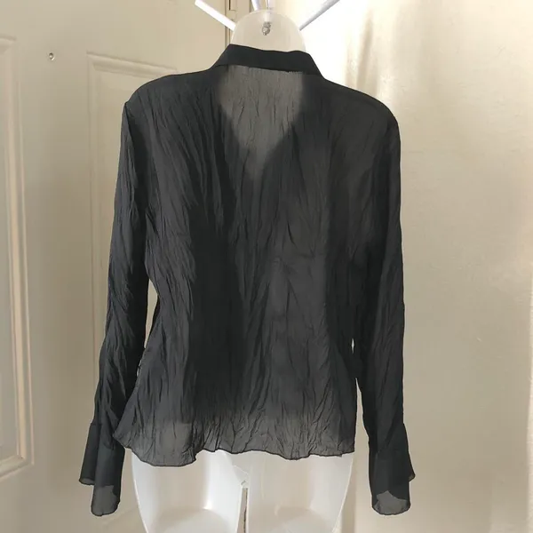 Whimsygoth gothic grunge steampunk Black lace & ruffle button shirt blouse top long flare sleeves office siren core dark academia Y2K - Image 7