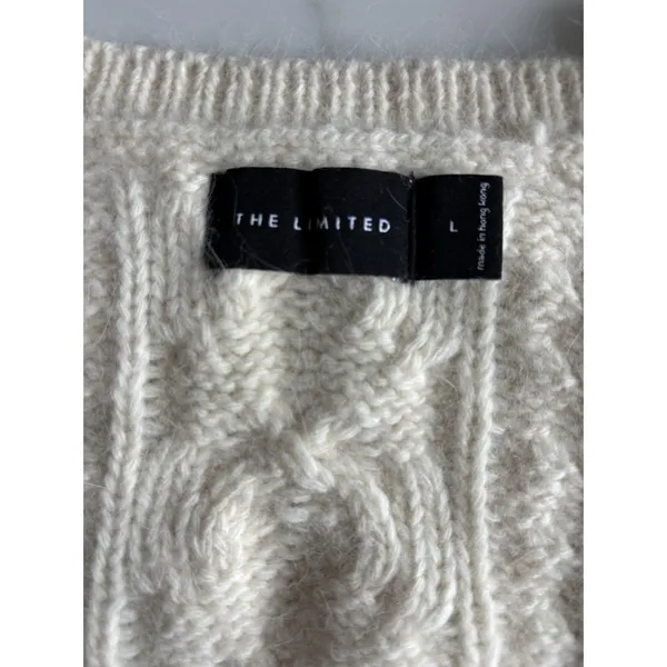 VTG The Limited Angora Lambswool Cable Knit Sweater Cream Ivory L Scoop Neck Y2K - Image 7