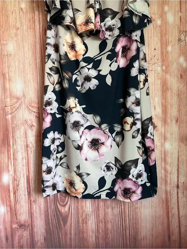 Venus Navy Blue Halter Pink Floral Flounce Top Mini Dress Size L - Image 4