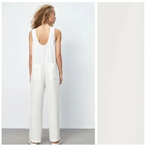 ✨Zara Jumpsuit White Long Flowy Sz XS Oversized Overalls✨ - Image 4