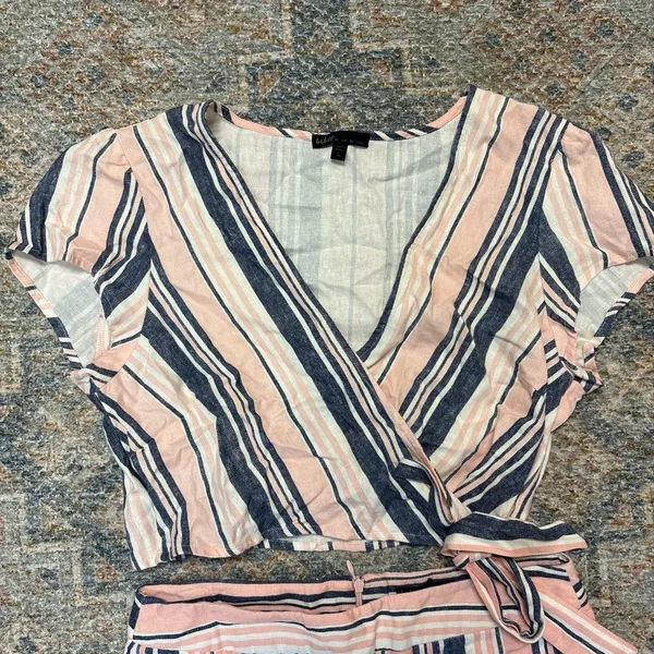 BeBop Pink and Blue Striped Linen Two Piece Set - Image 4