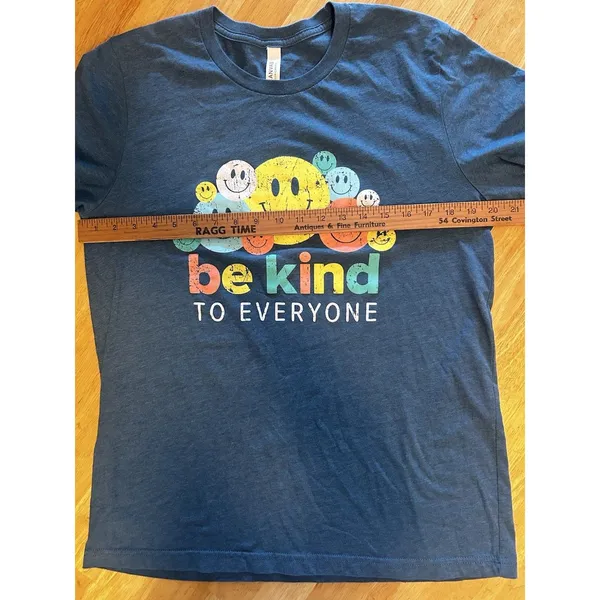 Be Kind To Everyone Smiley Face Graphic Tee Blue Bella Canvas Unisex Size Large - Image 5