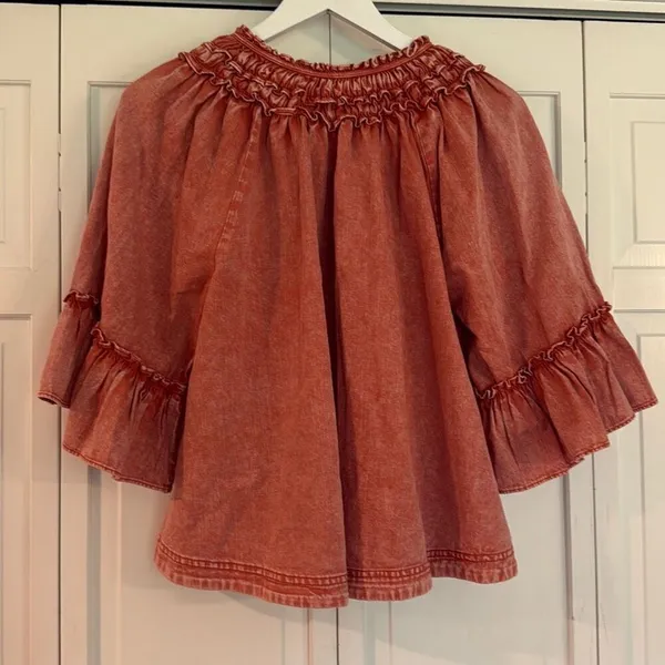 Free people orange mineral wash Ainsley ruffle blouse small - Image 8