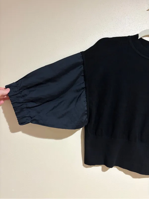 Club Monaco Mixed Media Puff Sleeve Mock Neck Sweater Black Size Small - Image 5