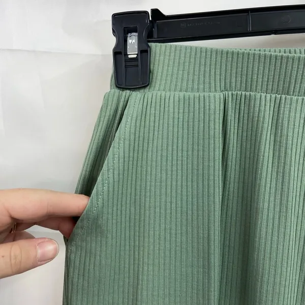 Women's green ribbed pull on‎ pocket stretch casual relaxed casual joggers pants - Image 2