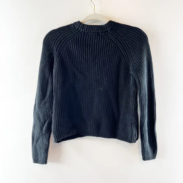 Quince Organic Cotton Fisherman Crewneck Long Sleeve Sweater Black XS - Image 4