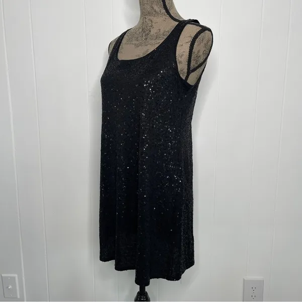 Eileen Fisher Black Silk Sequin Tank Dress Sz SMALL LBD Cocktail Holiday0 - Image 5