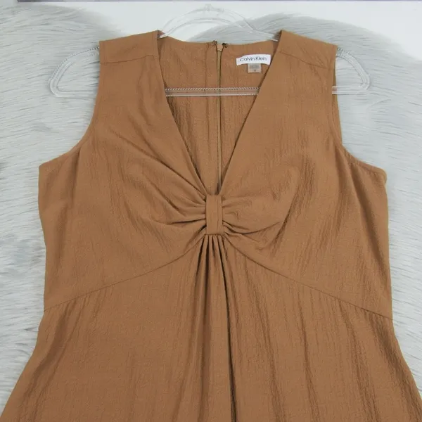 CALVIN KLEIN Gauze Knot Front Sleeveless Midi Dress In Luggage Women's Size 10 - Image 6