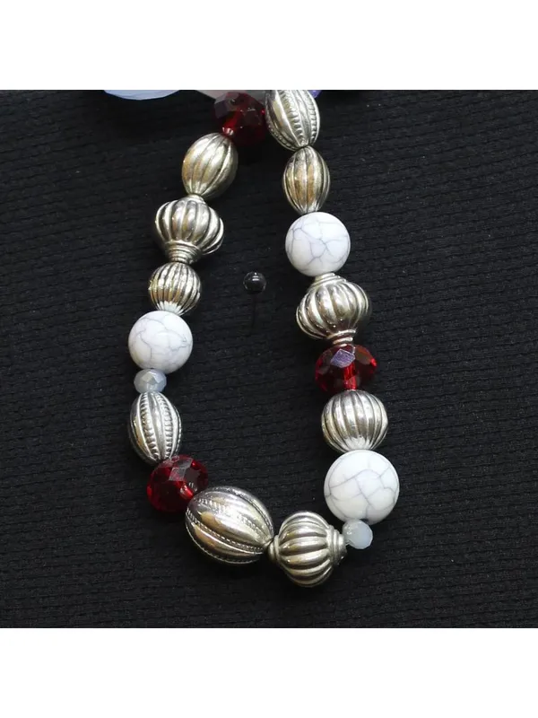 NWT Erica Lyons Beaded Holiday Elastic Bracelets Silver Gray / Blue Multi - Image 2