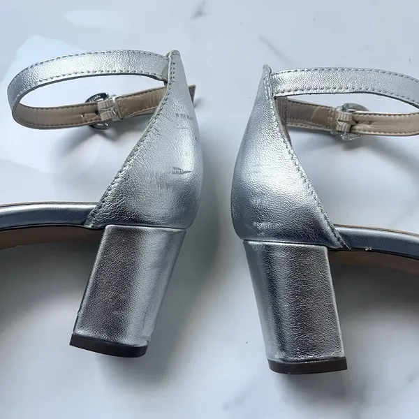 Naturalizer Vera Silver Leather Block Heel Sandals Sz 6 Gala Wedding Guest Comfy - Image 8