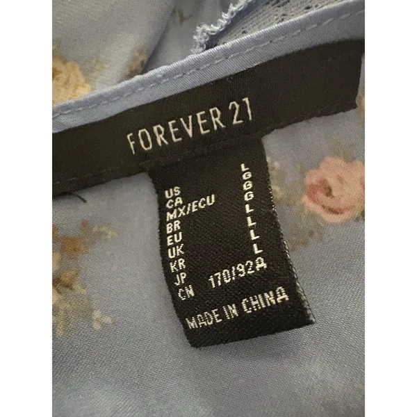 Forever 21 Y2K Babydoll Top Blue Foral Camisole Lace L Cottagecore Coquette Soft Dainty - Image 11