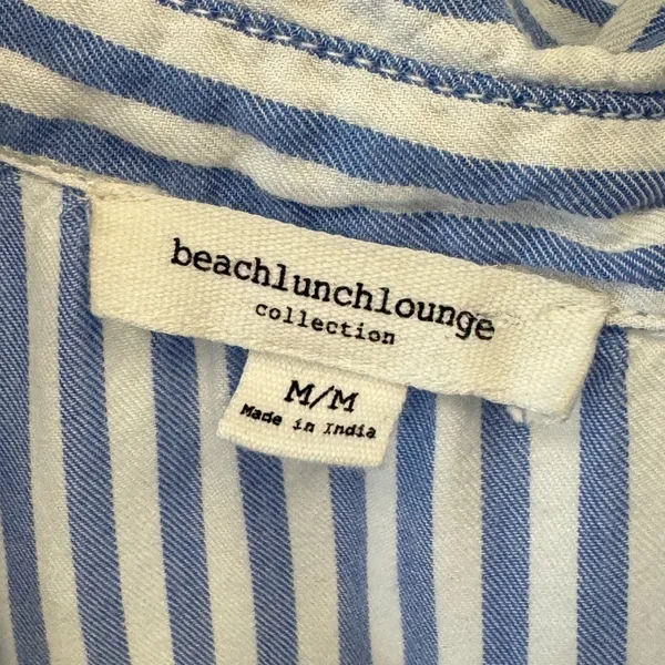 Beachlunchlounge Blue White Striped Ruffle Sleeve Button Down Shirt Womens Med - Image 6